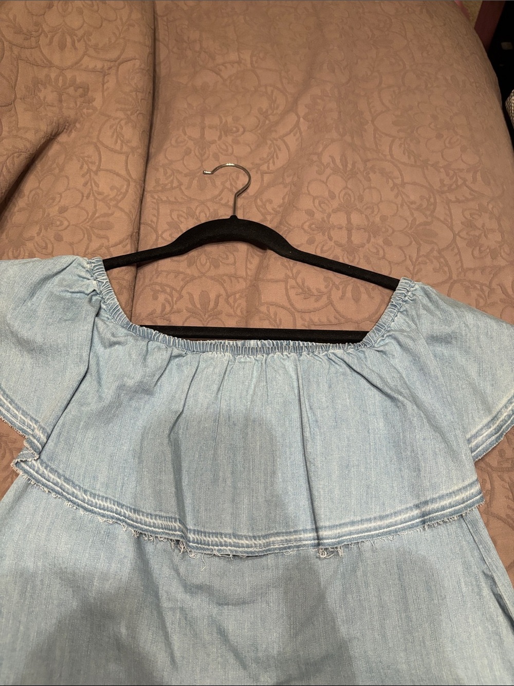 7 For All Mankind Light Blue Off-Shoulder Ruffle Dress - Picture 2 of 4